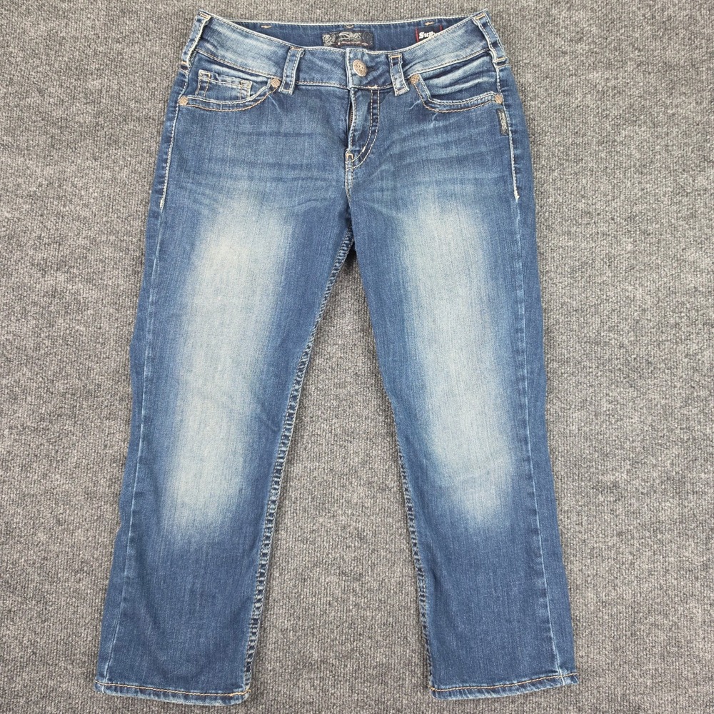Silver Suki Mid Capri Jeans Women's 31 Denim Super Stretch Dark Wash Mid Rise
